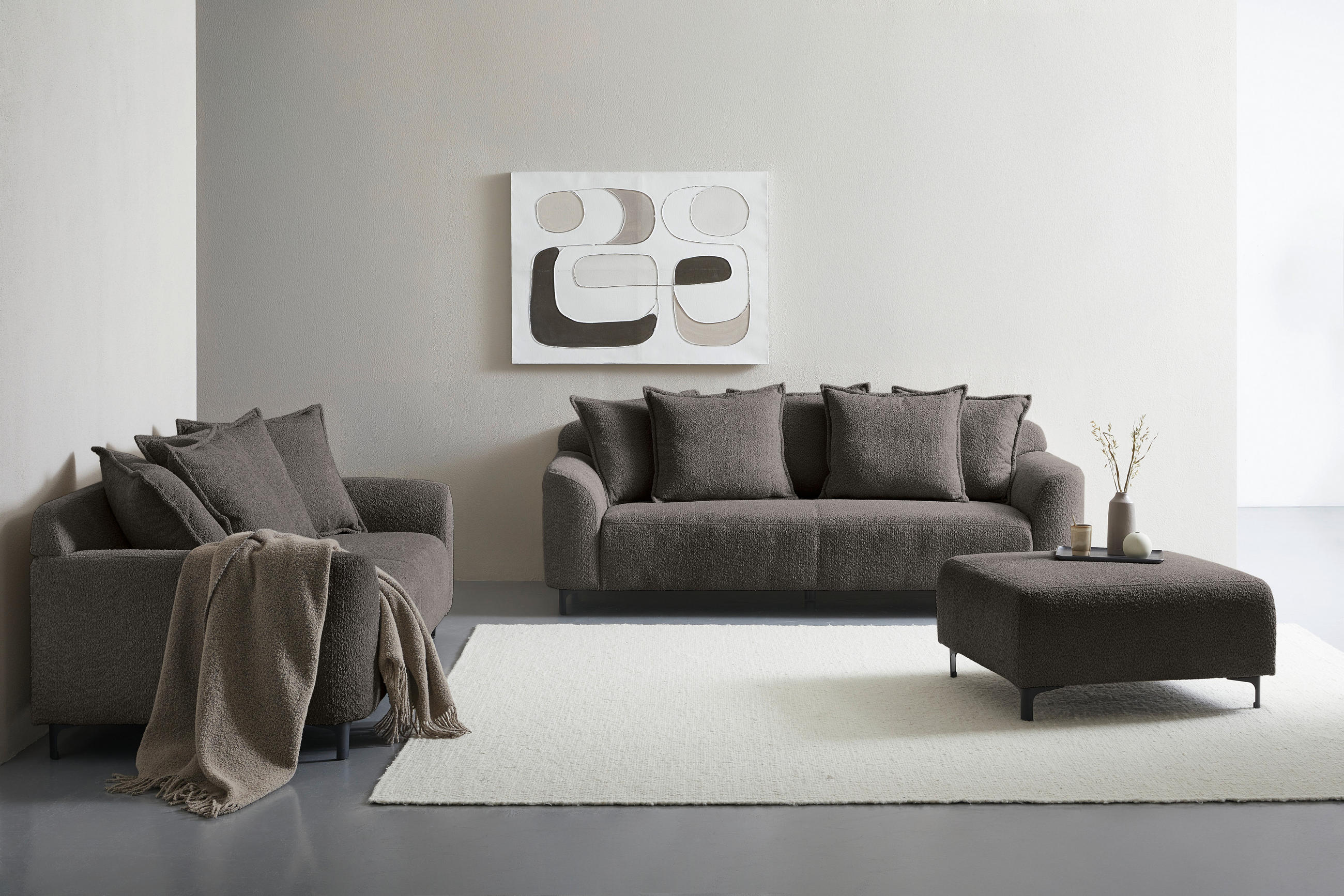 2,5-SITZER Chenille Anthrazit  - Anthrazit/Schwarz, KONVENTIONELL, Textil/Metall (200/84/99cm) - Carryhome