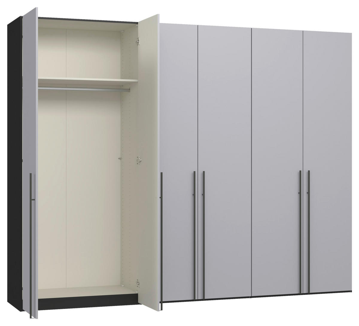 DREHTÜRENSCHRANK 303/220/59 cm,  in Schwarz, Hellgrau, 6-türig  - Titanfarben/Hellgrau, Design, Glas/Holzwerkstoff (303/220/59cm) - Jutzler