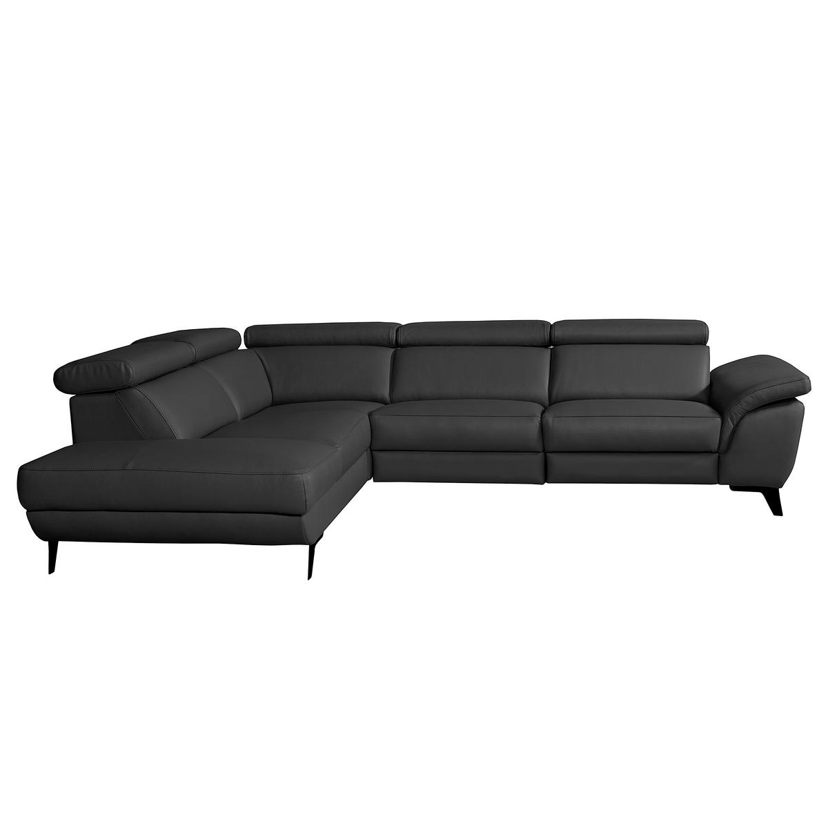 ECKSOFA DALLAS in Echtleder Schwarz  228/283 cm  - Schwarz, Design, Leder/Metall (228/283cm) - Livetastic