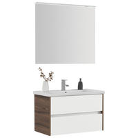 BADEZIMMER  in 90 cm  - Weiß Hochglanz/Nussbaumfarben, Basics, Glas/Keramik (90cm) - Voleo