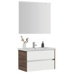 BADEZIMMER  in 90 cm  - Weiß Hochglanz/Nussbaumfarben, Basics, Glas/Keramik (90cm) - Voleo
