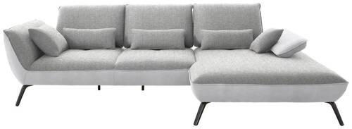 ECKSOFA in Flachgewebe Hellgrau  - Hellgrau/Schwarz, Design, Textil/Metall (301/191cm) - Moderano
