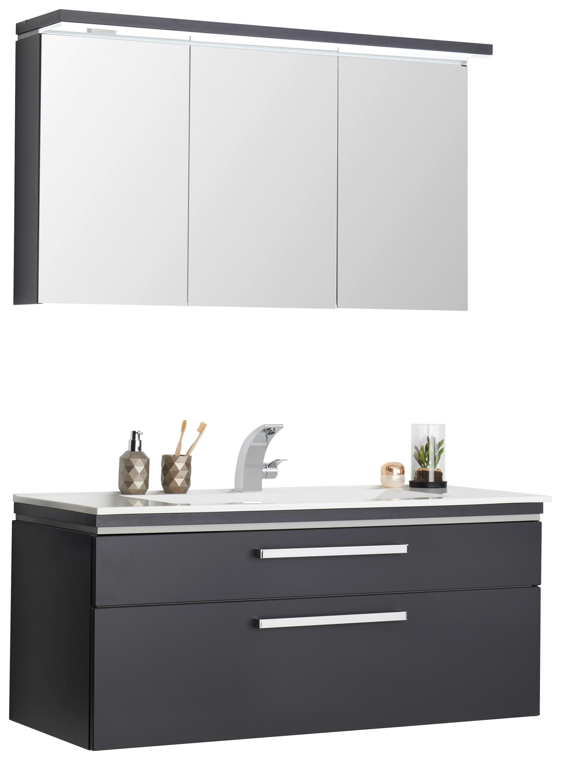 BADEZIMMER  in 122 cm  - Weiß/Grau, Design, Glas/Holzwerkstoff (122cm) - Novel