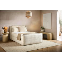 BOXBETT 120/200 cm,  in Beige, Kissen, Bettkasten, Topper, H3 = fest  - Beige/Schwarz, Design, Kunststoff/Textil (120/200cm) - Chameo