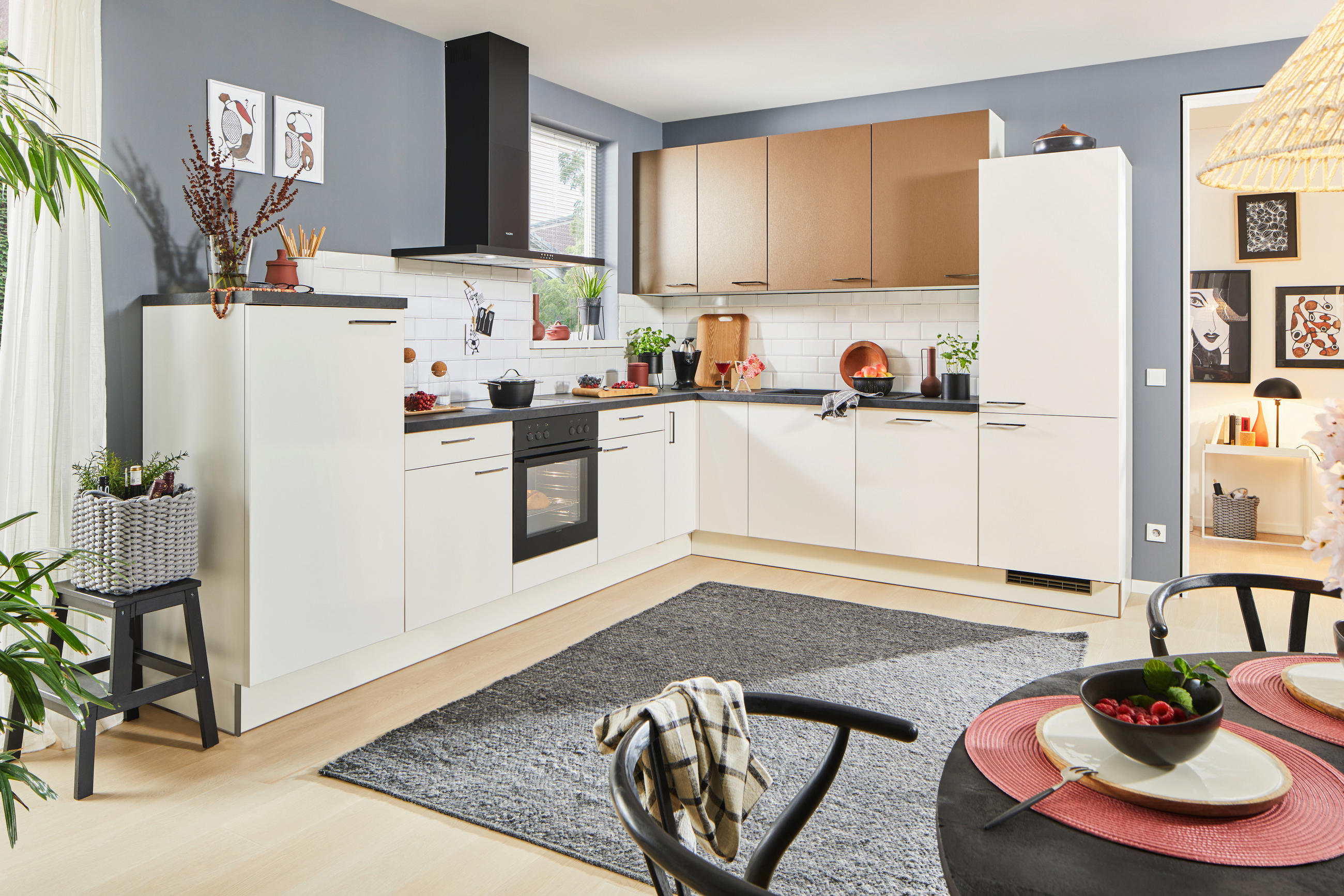 ECKKÜCHE 330/270 cm  in Weiß, Bronzefarben  - Schwarz/Weiß, Design, Holzwerkstoff/Metall (330/270cm) - Xora