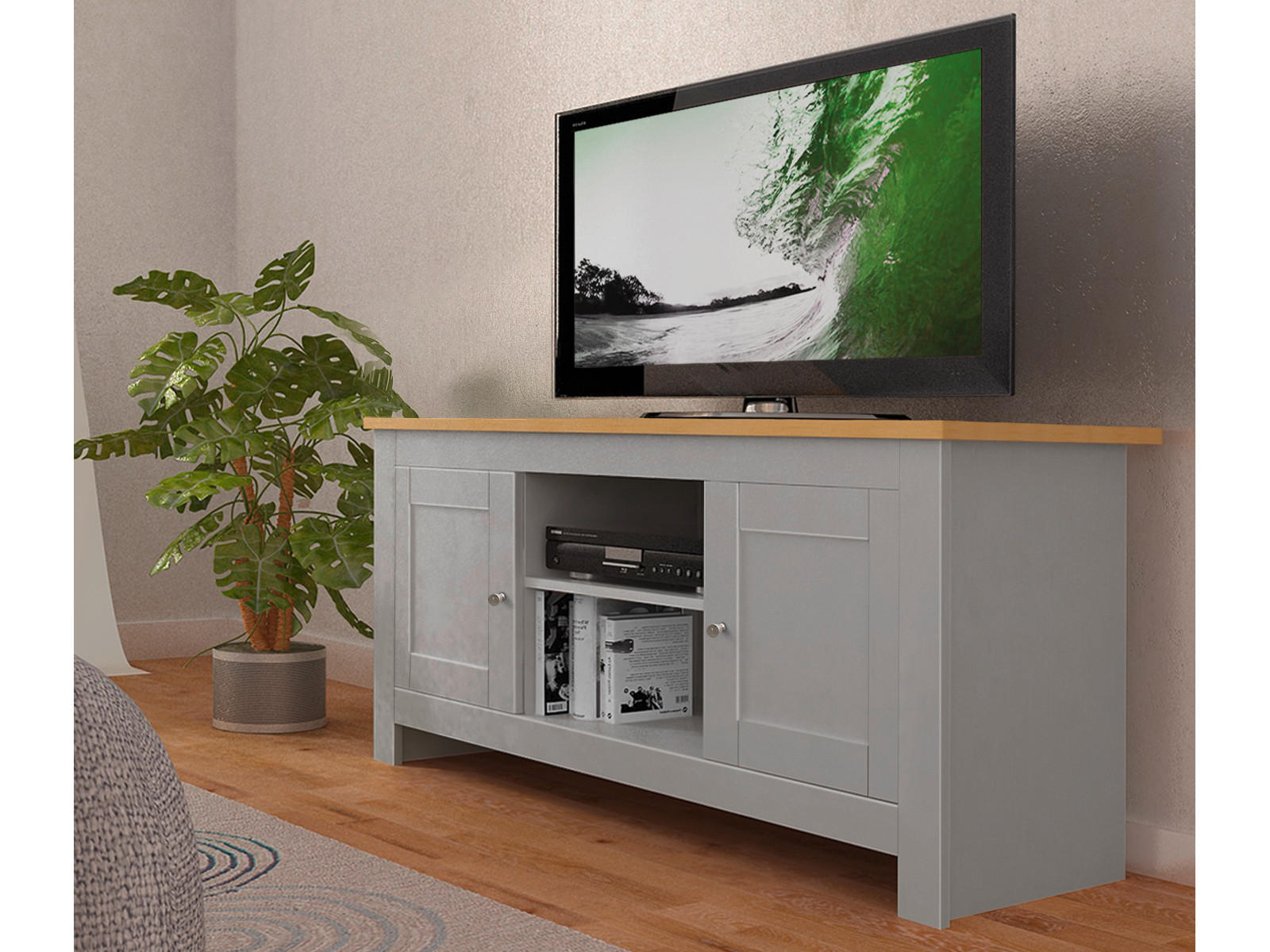 LOWBOARD Emerald  in 120/58/39 cm  - Silberfarben/Naturfarben, Design, Holzwerkstoff/Metall (120/58/39cm) - MID.YOU