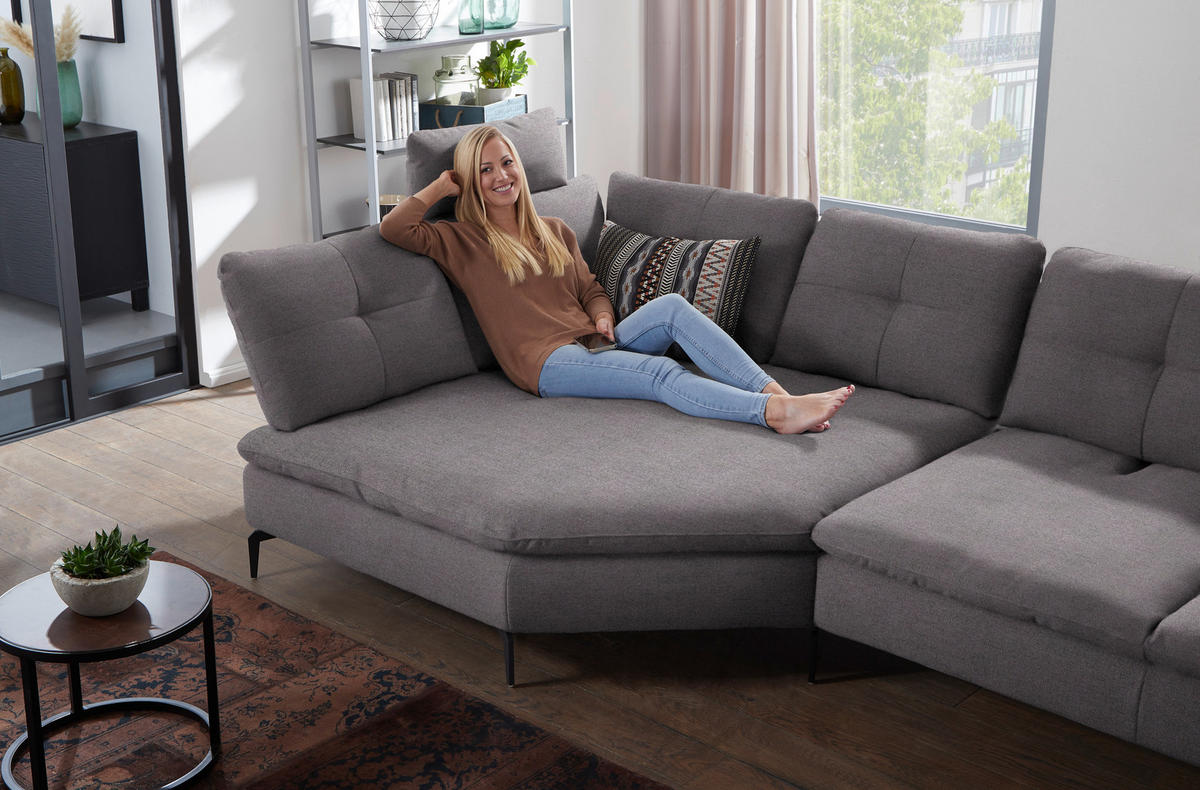 ECKSOFA in Flachgewebe Anthrazit  - Anthrazit/Schwarz, Design, Textil/Metall (159/344cm) - Chilliano