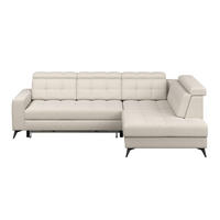 ECKSOFA BARLETTA NEW Greige Velours Bettkasten, Kopfteilverstellung, Sitztiefenverstellung, Liegefläche im Originalstoff  - Greige/Schwarz, ROMANTIK / LANDHAUS, Textil/Metall (289/228cm) - MID.YOU
