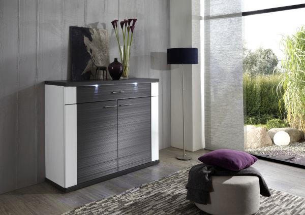 KOMMODE Graphitfarben, Weiß - Chromfarben/Graphitfarben, Design, Holzwerkstoff/Kunststoff (129/107/42cm) - Xora