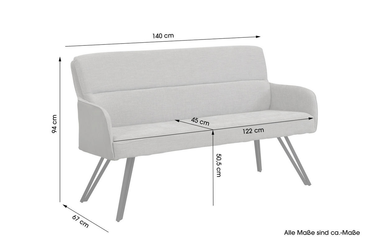 SITZBANK - Hellgrau/Schwarz, MODERN, Textil/Metall (140/94/67cm) - MID.YOU
