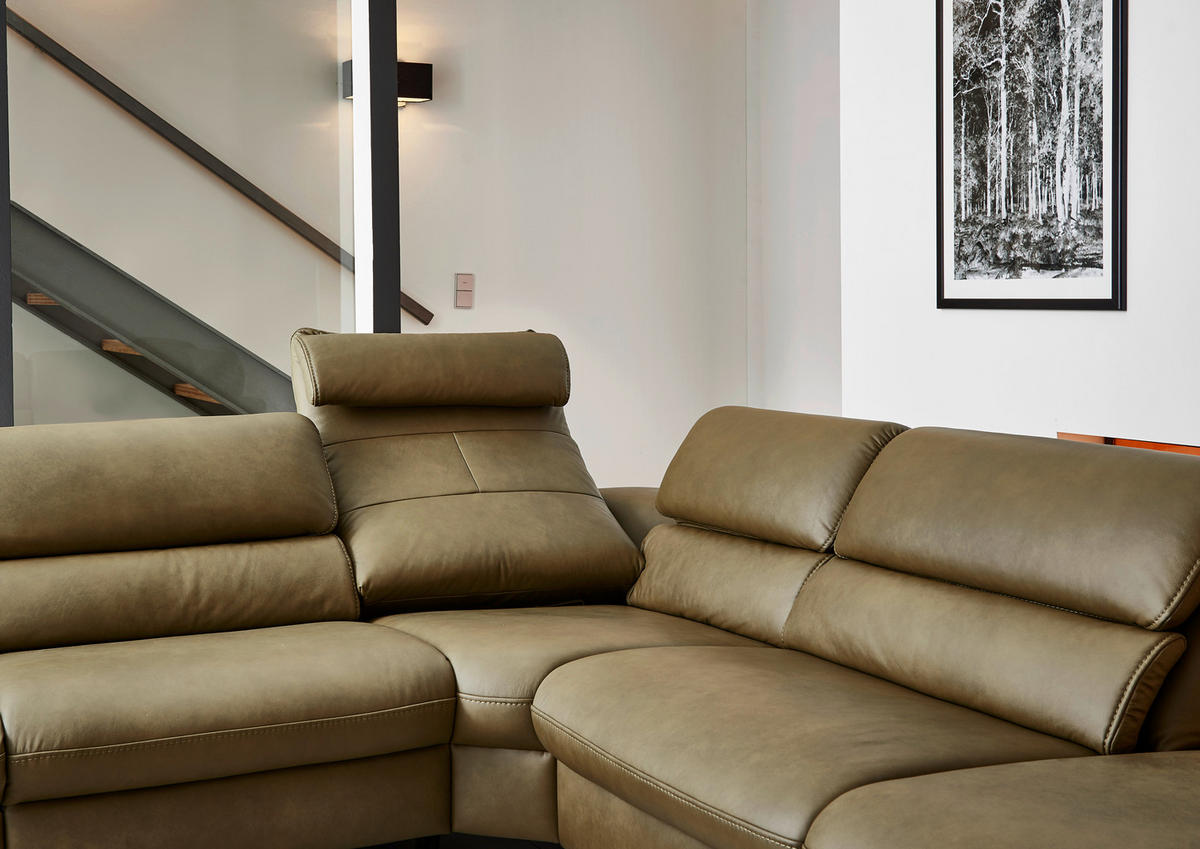 ECKSOFA Valdera in Echtleder Schlammfarben  280/246 cm  - Schlammfarben/Schwarz, Design, Leder/Metall (280/246cm) - Hukla