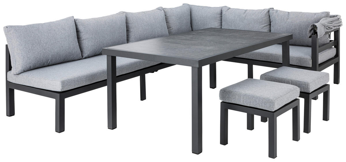 LOUNGEGARNITUR 200/260 cm Aluminium  - Dunkelgrau/Anthrazit, Design, Glas/Textil (200/260cm) - Amatio