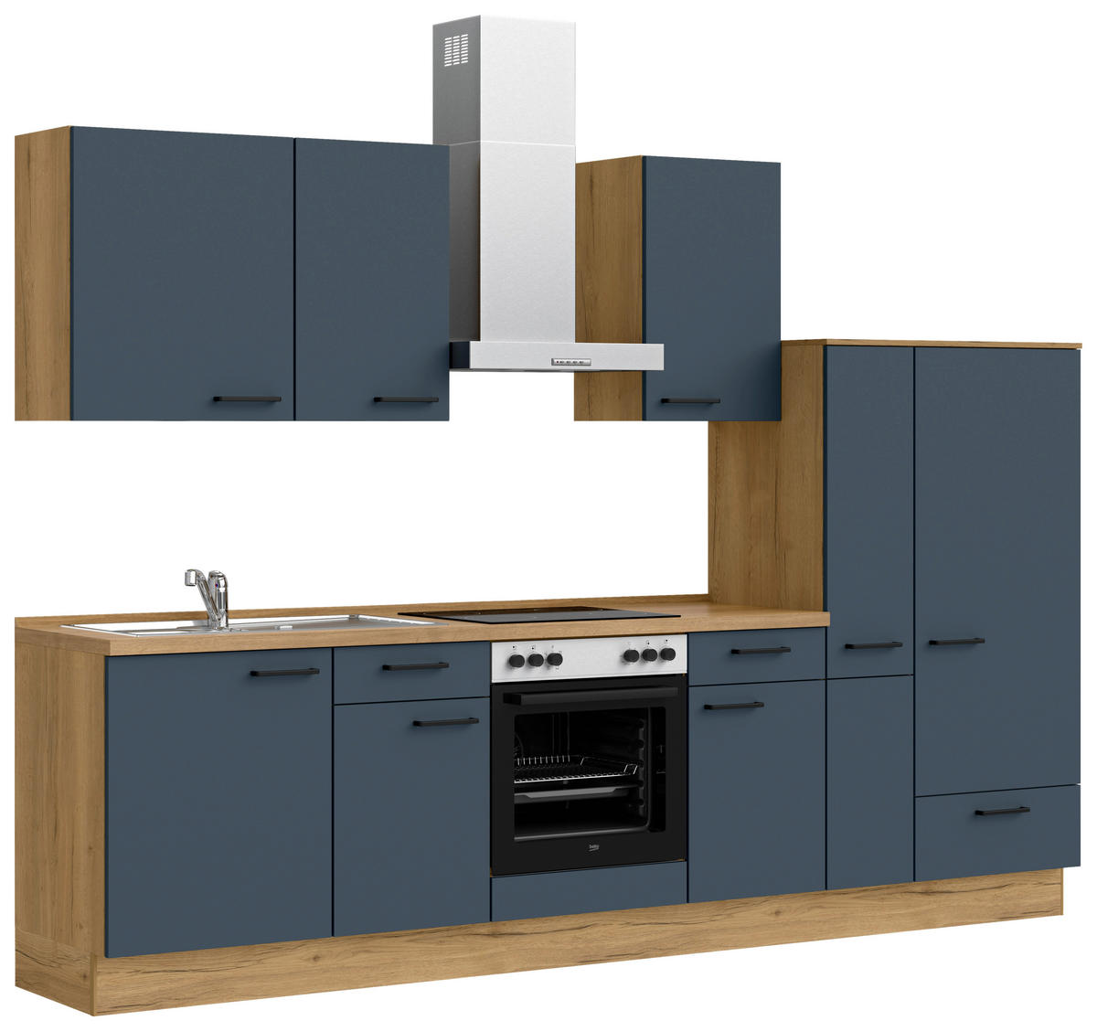 KÜCHENBLOCK Easytouch 300 cm  in Eichefarben, Dunkelblau  - Eichefarben/Schwarz, MODERN, Holzwerkstoff/Metall (300cm) - Nobilia