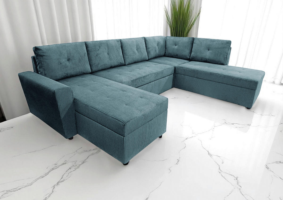 WOHNLANDSCHAFT TERMOLI Hellblau Cord  - Schwarz/Hellblau, Design, Kunststoff/Textil (155/297/212cm) - MID.YOU