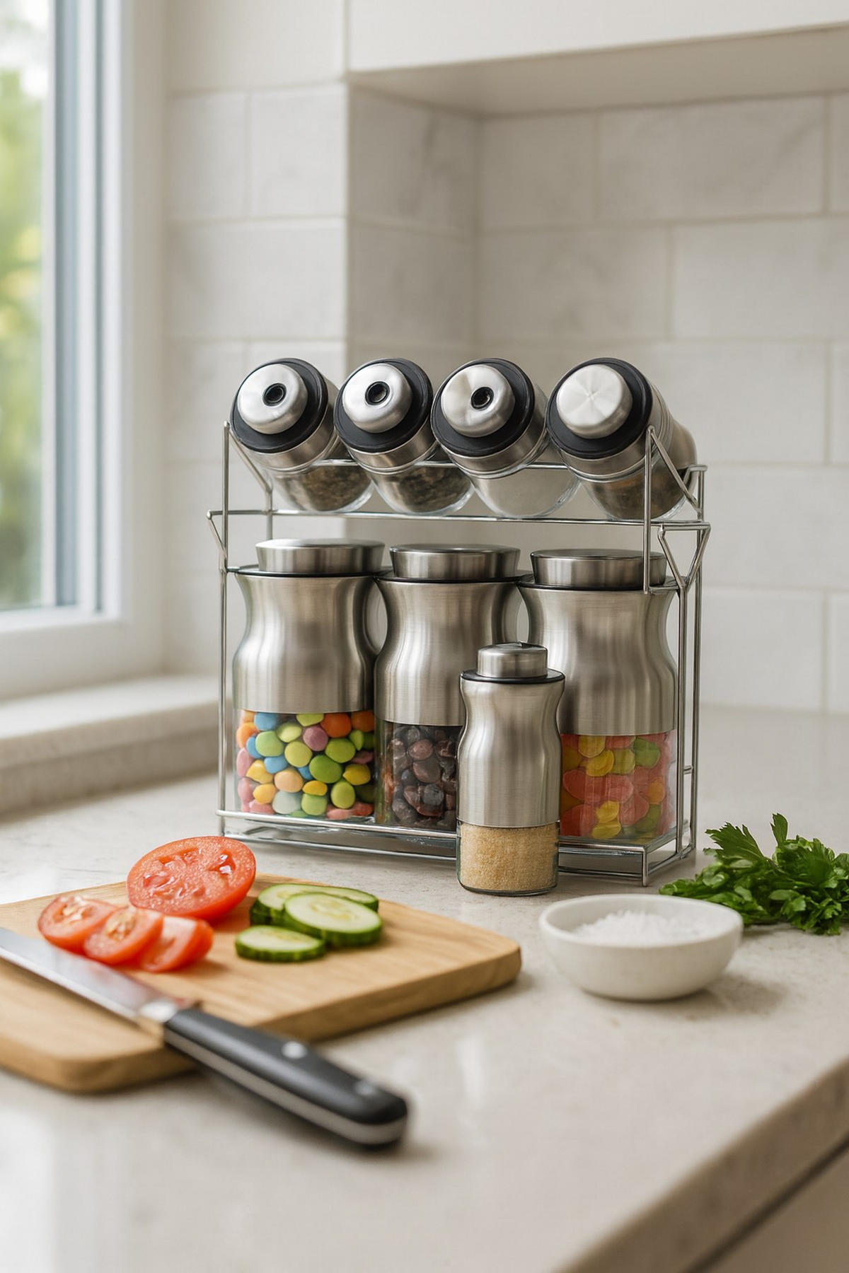 GEWÜRZGLAS-SET - Edelstahlfarben, Basics, Glas/Metall