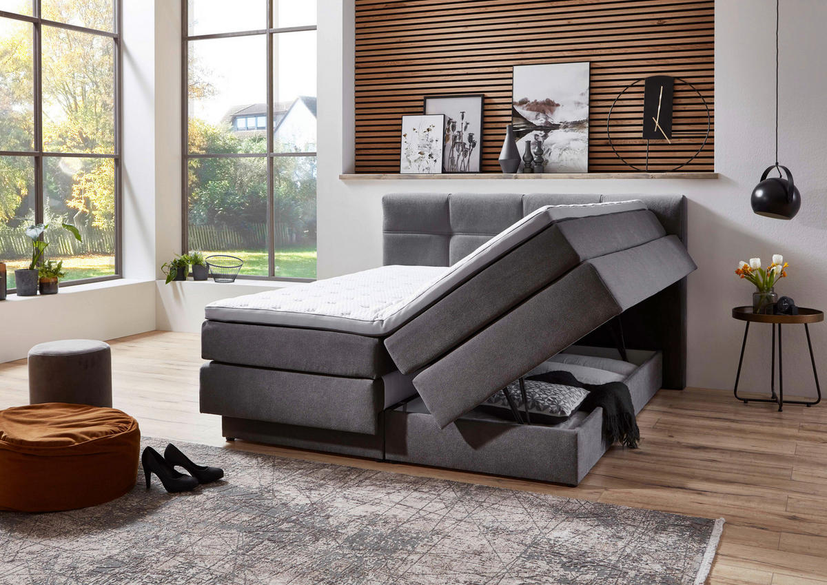 BOXSPRINGBETT 180/200 cm  in Grau  - Schwarz/Grau, Konventionell, Kunststoff/Textil (180/200cm) - Carryhome