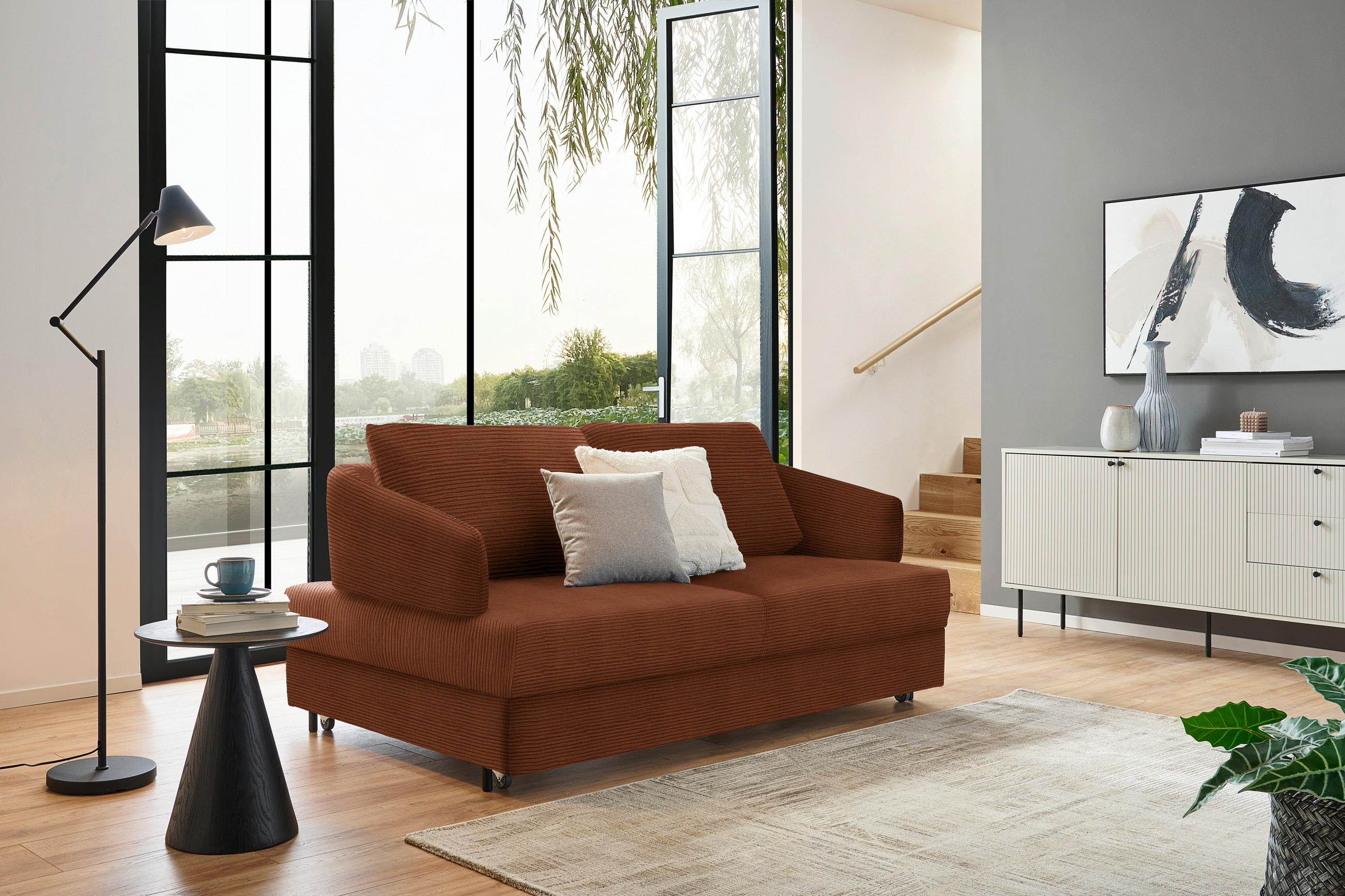 SCHLAFSOFA in Textil Rostfarben  - Rostfarben/Schwarz, Design, Textil/Metall (172/76-89/112-120cm) - Bali