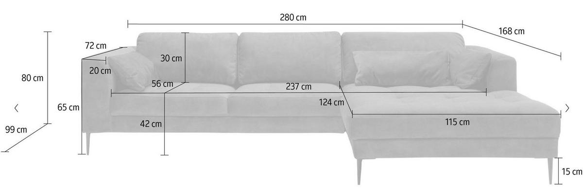ECKSCHLAFSOFA LUZI in Mikrofaser Hellgrau  - Hellgrau/Schwarz, MODERN, Textil (280/168cm) - Trendmanufaktur