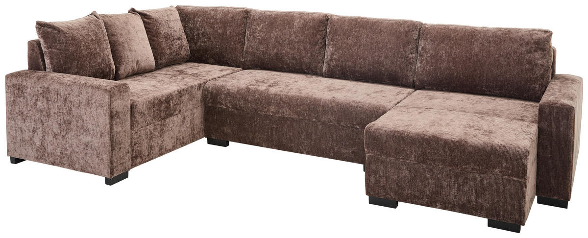 WOHNLANDSCHAFT Dunkelbraun Chenille  - Dunkelbraun/Schwarz, KONVENTIONELL, Kunststoff/Textil (183/311/140cm) - Ti'me