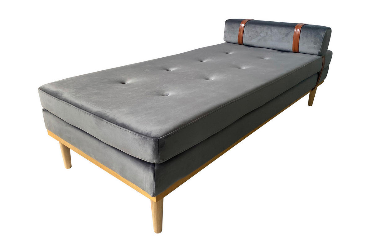 CHAISELONGUE Samt Grau  - Naturfarben/Grau, MODERN, Holz/Textil (180/42/75cm) - Livetastic