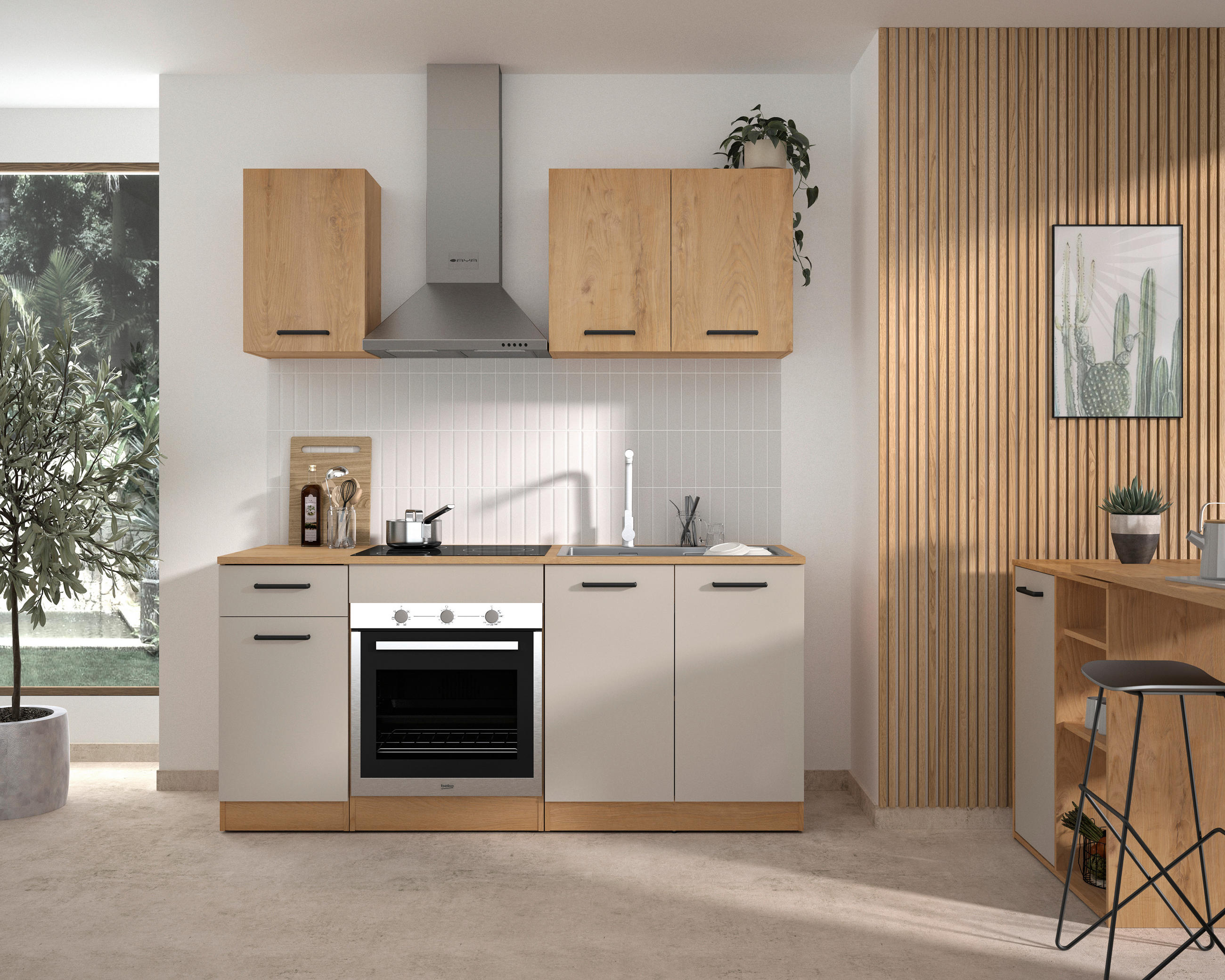 KÜCHENLEERBLOCK   in Beige  - Beige/Schwarz, Trend, Holzwerkstoff/Metall (180/211/60cm) - MID.YOU