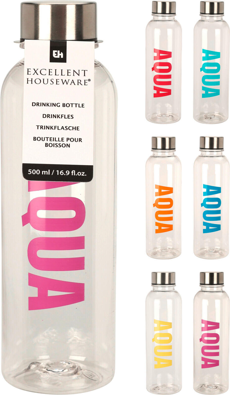 FĽAŠA NA PITIE 0.5 l  - viacfarebná, Basics, sklo (21/6.5/6.5cm)
