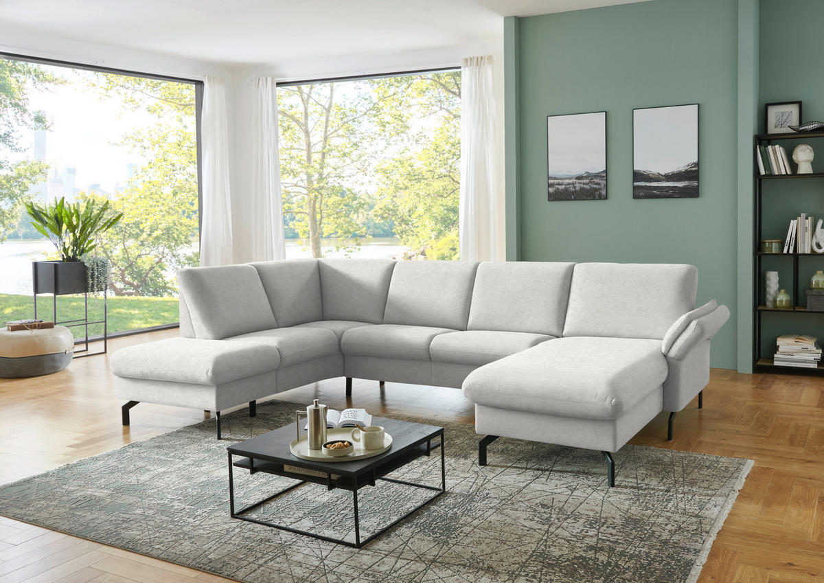 WOHNLANDSCHAFT Flachgewebe Alabasterfarben  - Alabasterfarben/Schwarz, Konventionell, Textil/Metall (190/307/170cm) - Beldomo Comfort