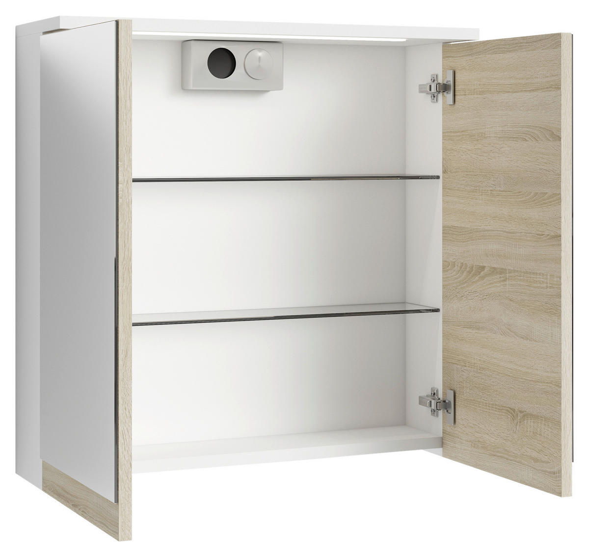 SPIEGELSCHRANK 60/60/20 cm  - Weiß/Sonoma Eiche, MODERN, Glas/Holzwerkstoff (60/60/20cm) - MID.YOU