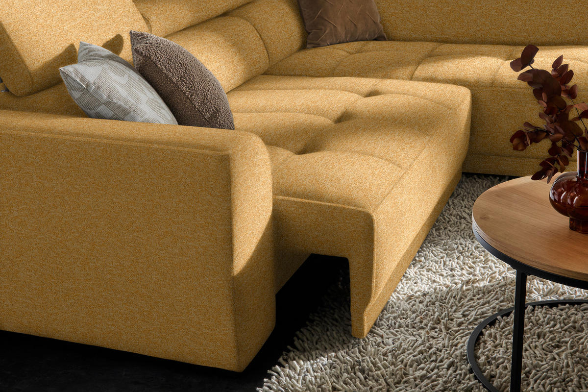 ECKSOFA in Chenille Currygelb  - Currygelb/Schwarz, Design, Kunststoff/Textil (284/205cm) - MID.YOU