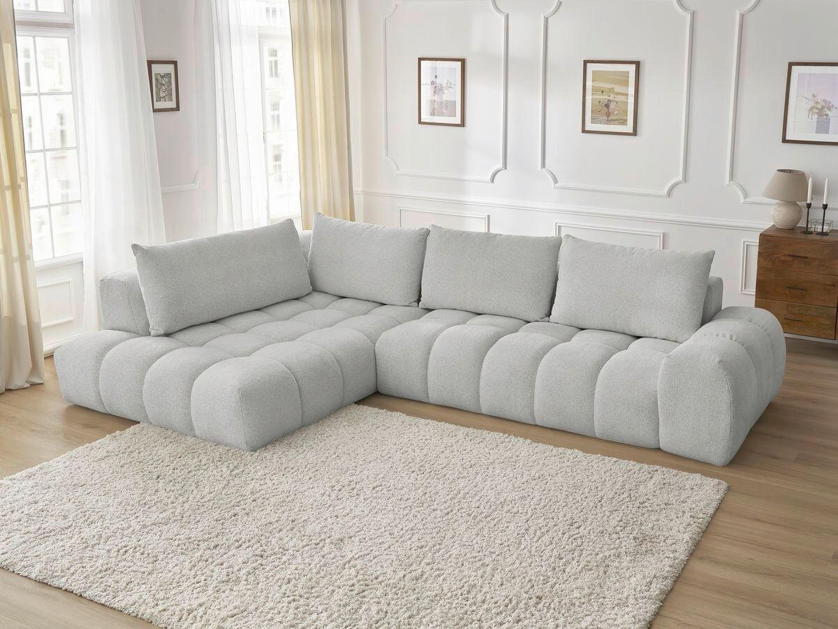 ECKSOFA Ottomane links  EVEREST Hellgrau Flachgewebe  - Hellgrau/Schwarz, MODERN, Kunststoff/Textil (210/352cm)