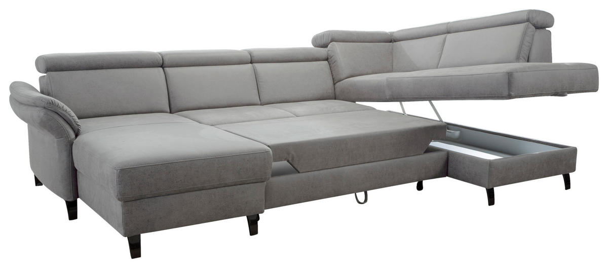 WOHNLANDSCHAFT Hellgrau Mikrofaser  - Hellgrau/Schwarz, KONVENTIONELL, Textil/Metall (165/317/193cm) - Sit & More