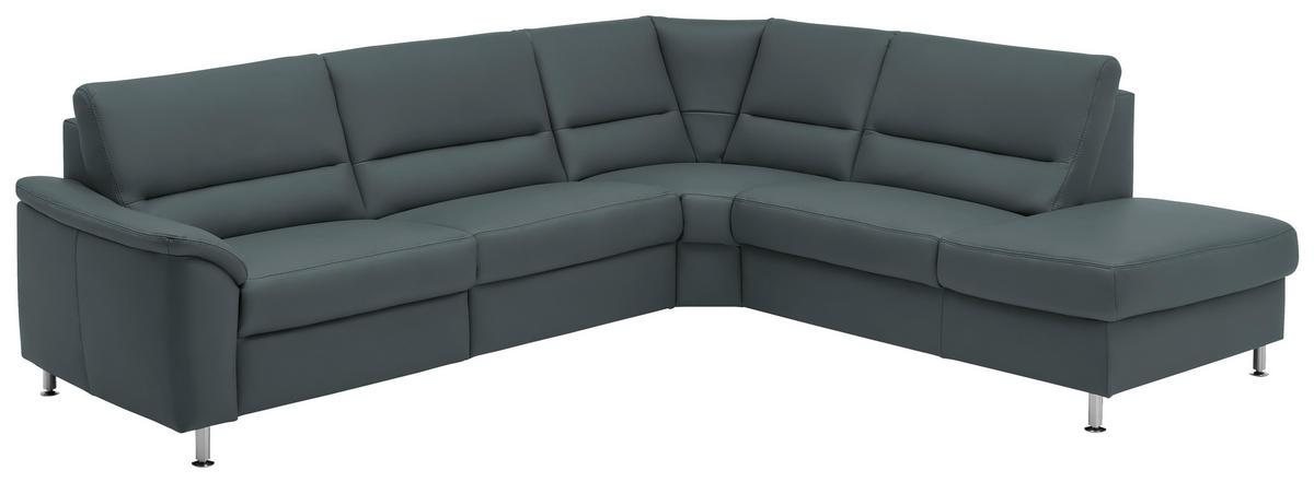 ECKSOFA in Echtleder Blaugrau  - Blaugrau/Alufarben, Konventionell, Leder/Metall (290/249cm) - Beldomo Premium