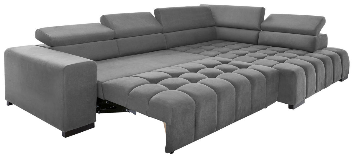 ECKSCHLAFSOFA in Grau Textil   - Schwarz/Grau, Design, Holz/Textil (307/201cm) - Livetastic
