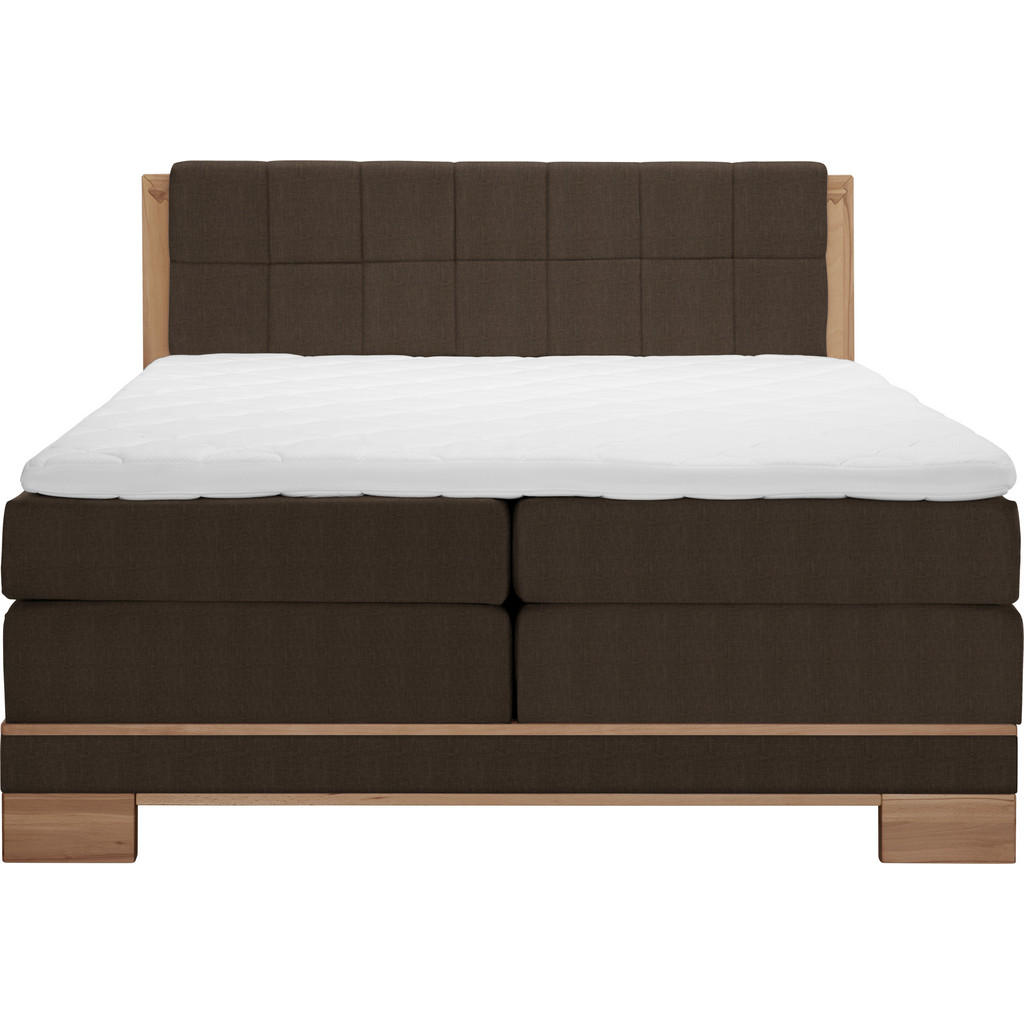 Thumbnail - Linea Natura Boxspringbett, Buche, Dunkelbraun, Textil, Kernbuche, massiv, H2, 7-Zonen, Höhe ca. 18 cm, 140x200 cm, gepo...