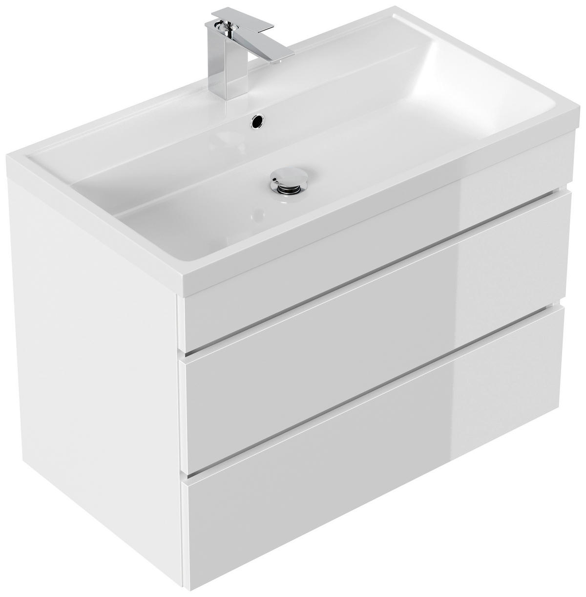 SKRINKA S UMÝVADLOM, 80 cm - biela/biela s vysokým leskom, Trend, kompozitné drevo/kameň (80cm) - MID.YOU