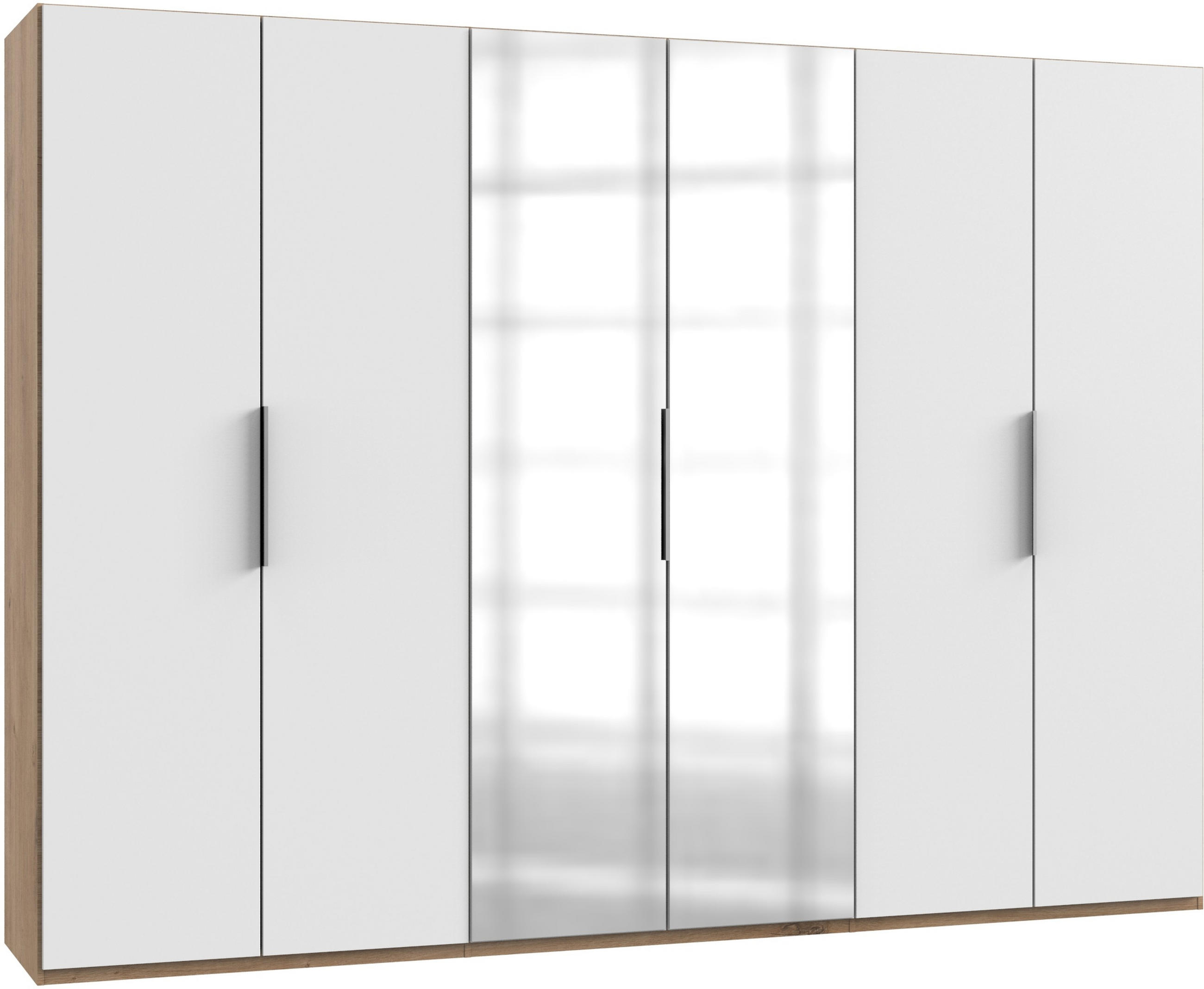 DREHTÜRENSCHRANK 300/216/58 cm 6-türig Weiß, Eichefarben  - Chromfarben/Eichefarben, MODERN, Holzwerkstoff (300/216/58cm) - MID.YOU
