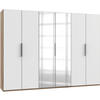 DREHTÜRENSCHRANK 300/216/58 cm 6-türig Eichefarben, Weiß  - Chromfarben/Eichefarben, MODERN, Holzwerkstoff (300/216/58cm) - MID.YOU