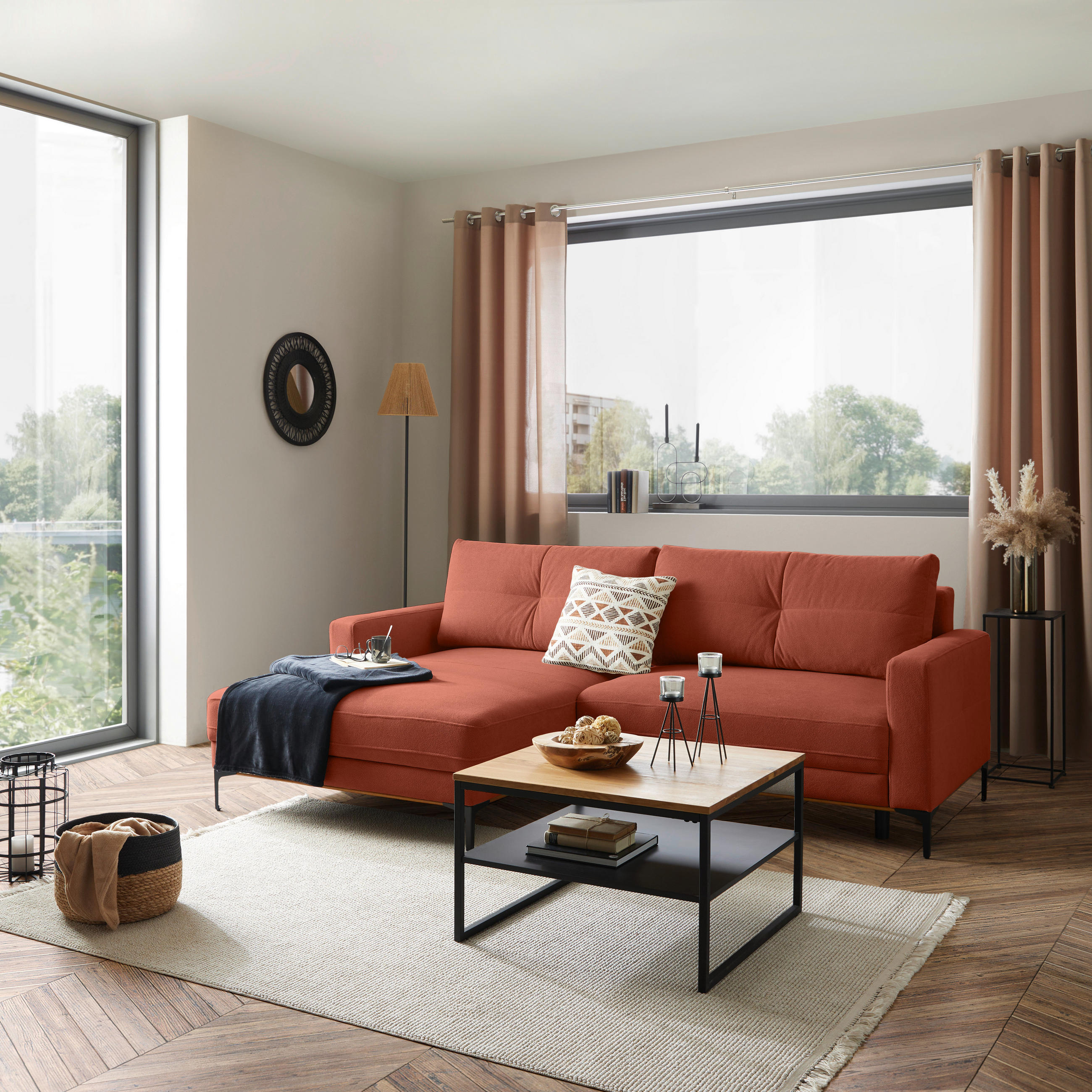 ECKSOFA in Rostfarben  - Rostfarben/Schwarz, Modern, Textil/Metall (162/238cm) - Ondega