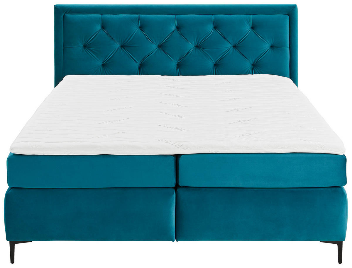 BOXSPRINGBETT 180/200 cm  in Türkis  - Türkis/Schwarz, Konventionell, Textil/Metall (180/200cm) - Esposa