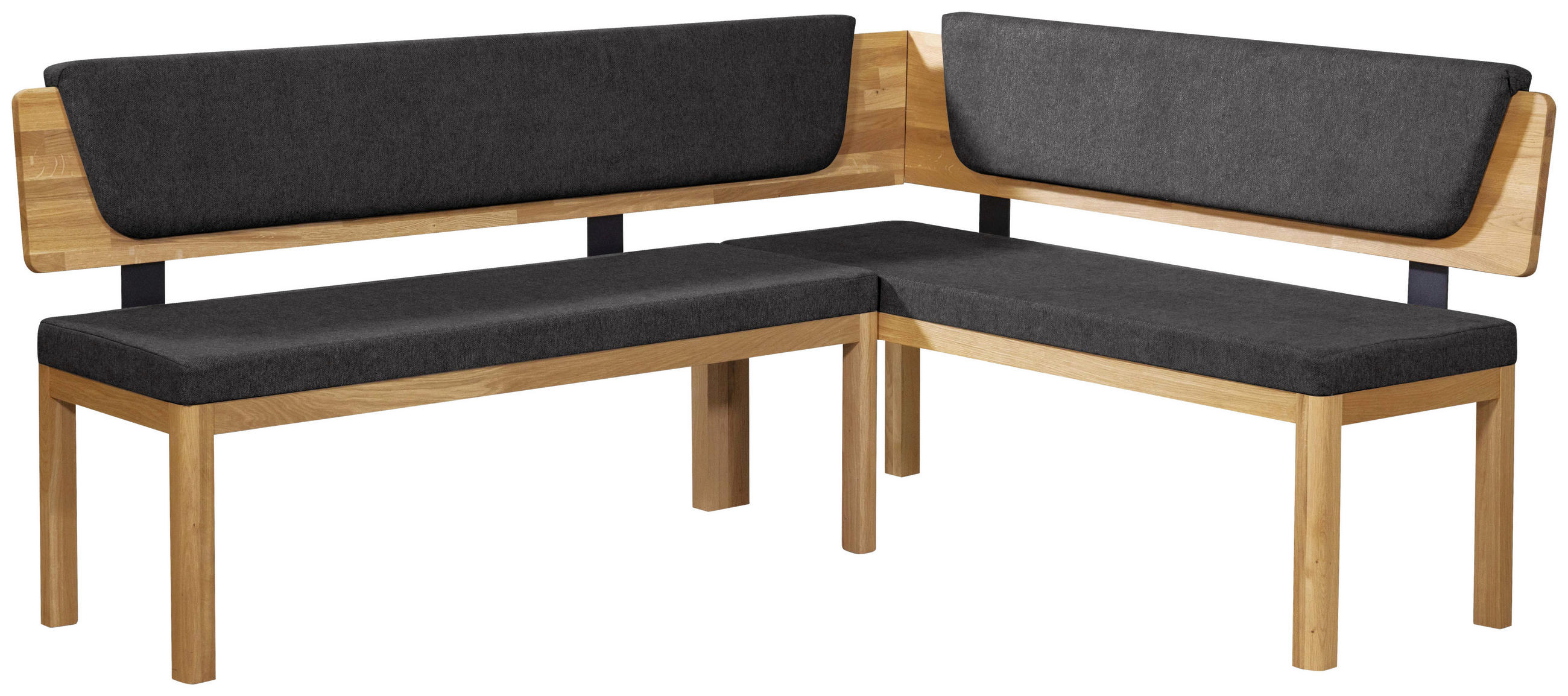 ECKBANK 195/155 cm Webstoff Schwarz, Eichefarben Eiche vollmassiv   - Eichefarben/Schwarz, KONVENTIONELL, Holz/Textil (195/155cm) - Linea Natura