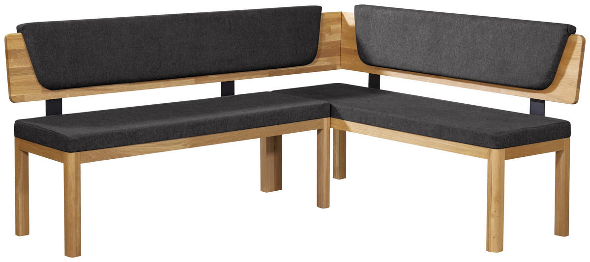 ECKBANK 195/155 cm Webstoff Schwarz, Eichefarben Eiche vollmassiv   - Eichefarben/Schwarz, KONVENTIONELL, Holz/Textil (195/155cm) - Linea Natura