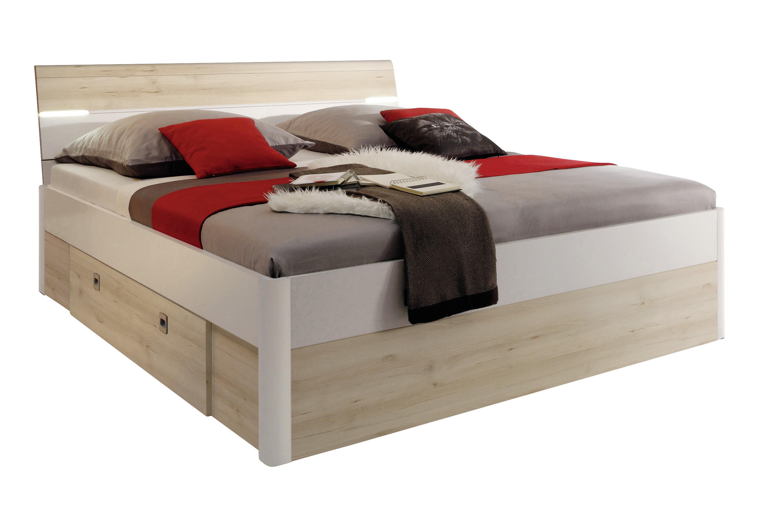 STAURAUMBETT 180/200 cm in Weiß, Buchefarben - Buchefarben/Weiß, Design (180/200cm) - Ti'me