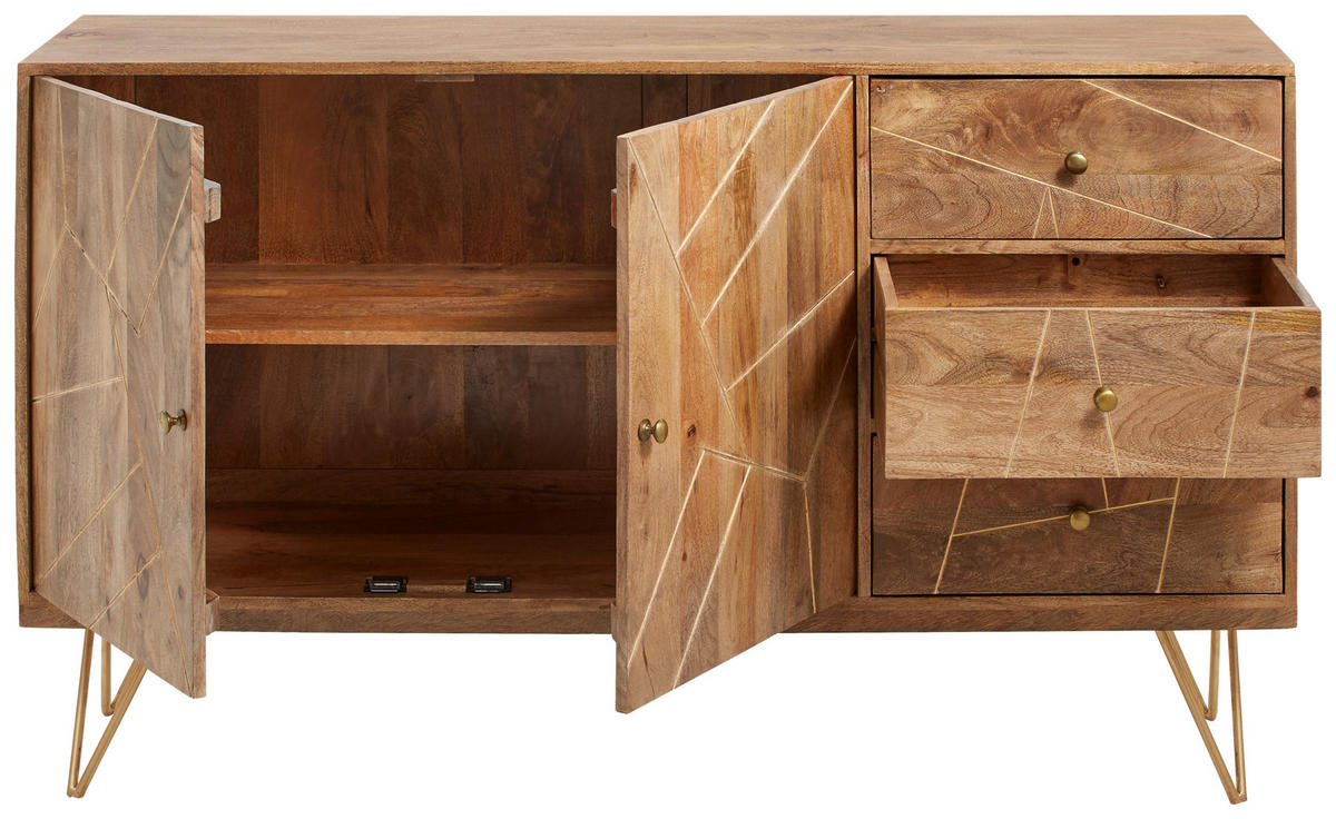 SIDEBOARD  in 145/88/43 cm  - Goldfarben/Naturfarben, Design, Holz/Metall (145/88/43cm) - Landscape