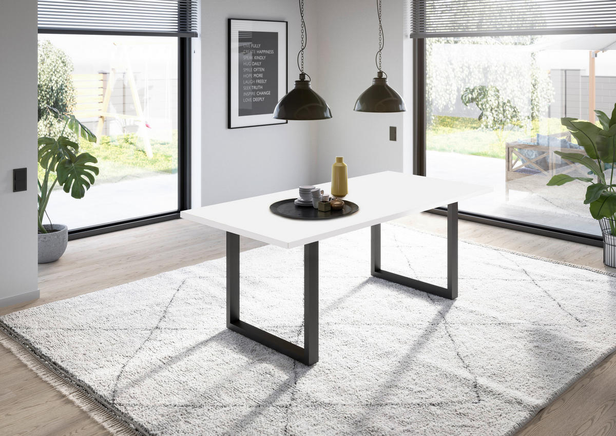 ESSTISCH in Metall, Holzwerkstoff 160/90/78 cm   - Schwarz/Weiß, MODERN, Holzwerkstoff/Metall (160/90/78cm) - Livetastic