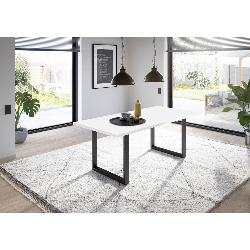 Thumbnail - Livetastic Esstisch, Schwarz, Weiß, Metall, Holzwerkstoff, rechteckig, U-Form, 90x78x160 cm, Gestellauswahl, Esszimmer, ...