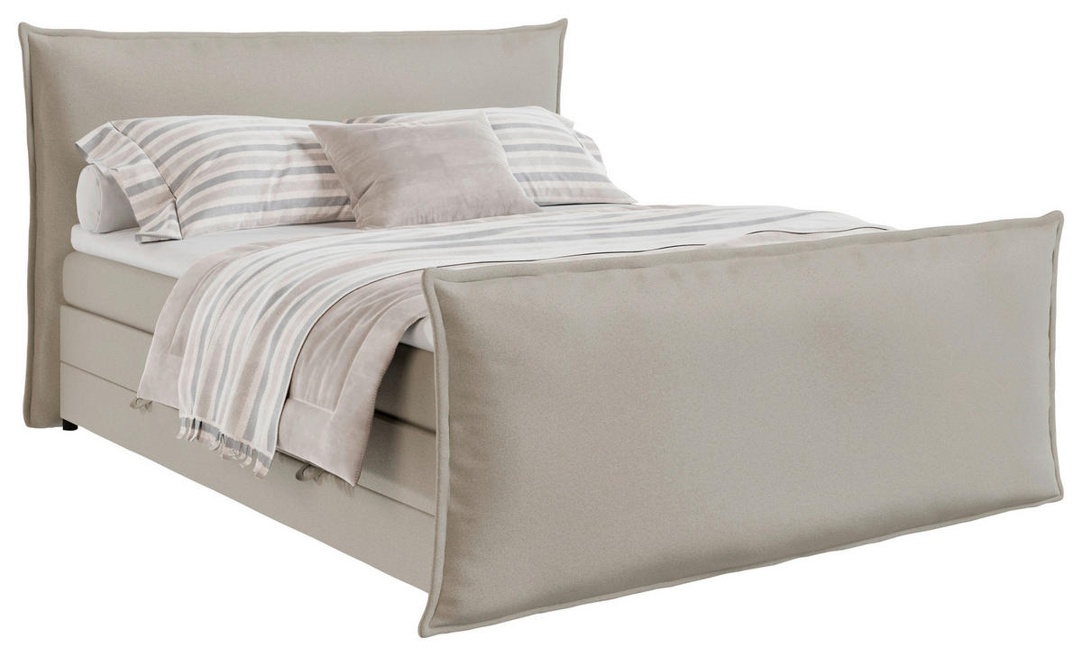 BOXSPRINGBETT 160/200 cm  in Creme  - Creme/Schwarz, MODERN, Textil (160/200cm) - MID.YOU