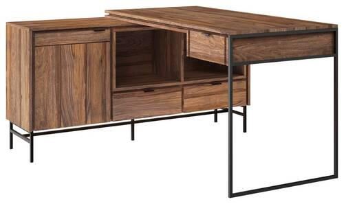 ECKSCHREIBTISCH 143,4/135/38/65/72,5/76 cm  in Braun  - Schwarz/Braun, Design, Holz/Metall (143,4/135/38/65/72,5/76cm) - Carryhome