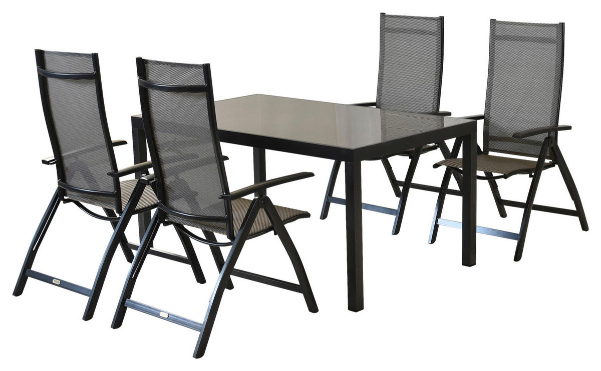 GARTENSET 5-teilig  - Graphitfarben/Braun, MODERN, Textil/Metall - Gardenson