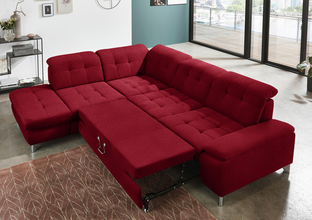 ECKSOFA in Chenille Rot  - Chromfarben/Rot, Design, Textil/Metall (260/310cm) - Beldomo Speed