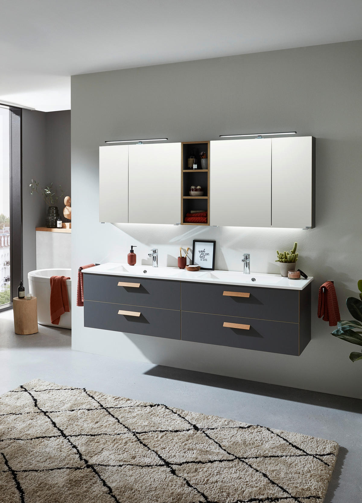 WASCHTISCHKOMBI 185 cm  - Hellbraun/Weiß, KONVENTIONELL, Naturmaterialien/Holz (185cm) - Dieter Knoll